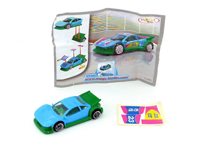 Sportwagen in blau grün mit Beipackzettel und Aufkleber auf Folie (Spielzeug 2008)