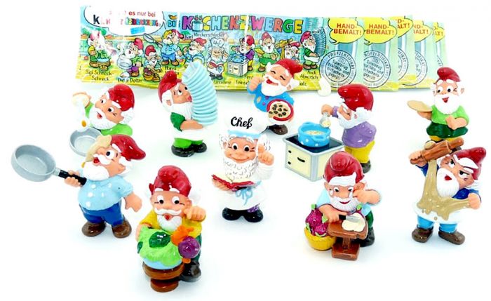 Satz Die Küchenzwerge mit den 10 Beipackzetteln der Serie (Komplettsätze)