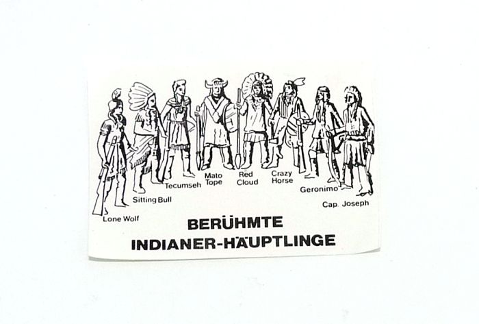 Kleiner Beipackzettel von BERÜHMTE INDIANER - HÄUPTLINGE. Zettle aus Glanzpapier und ohne Kennung