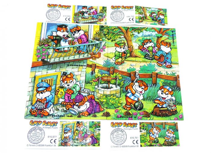 Fancy Fuxies, alle 4 Puzzleecken der Serie mit Beipackzetteln (Superpuzzle 60 Teile)