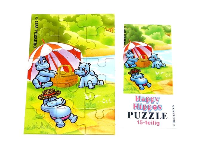 Puzzlecke oben links von den Happy Hippos 1988 mit Beipackzettel 