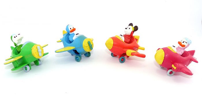 Micky Maus Figuren Set im Flugzeug. Alle 4 Figuren der Serie