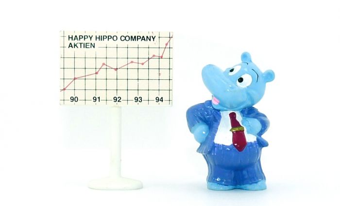 Happy Hippo Boss. Die Company Aktienkurse ist ein Aufkleber (Ü-Ei Variante)