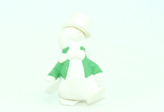 Prototyp von Zacharias Zaster mit mintgrüner Jacke und Zylinder aus weißem Grundmaterial (Testfigur)