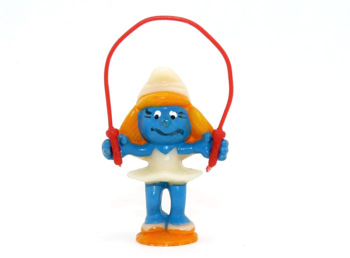 Schlumpfine mit rotem Seil aus der Serie Die Olympiade der Schlümpfe mit Garantieschein