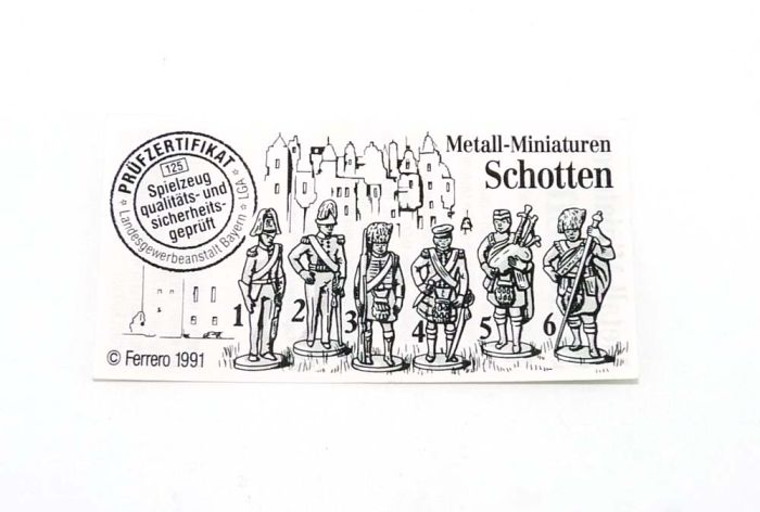 Beipackzettel der Metall - Miniaturen Schotten Ferrero 1991