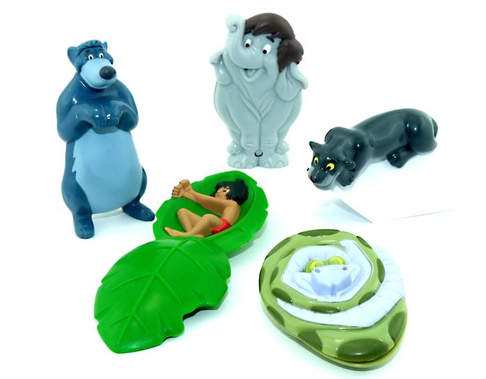 Dschungelbuch Figuren Set. Alle 5 Figuren: Kaa, Balu, Mogli, Baghira und der kleine Elefant (Figurensatz von Kellogg  Cornflakes Company) 