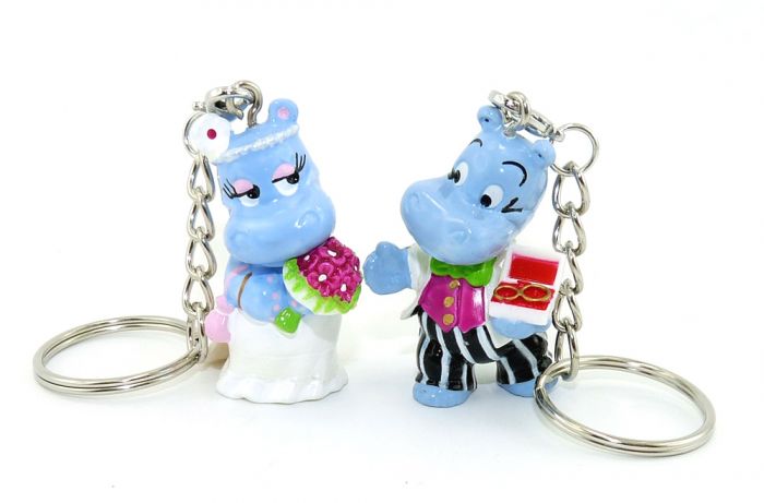 Brautpaar als Schlüsselanhänger.  Hippos als Hochzeitsgeschenk für die Ewigkeit :-)