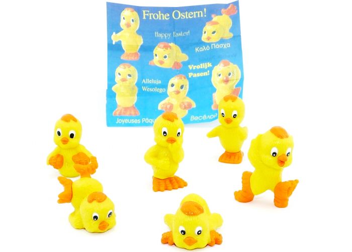 6 niedliche "Frohe Ostern" Kücken mit Beipackzettel [Firma Onken]