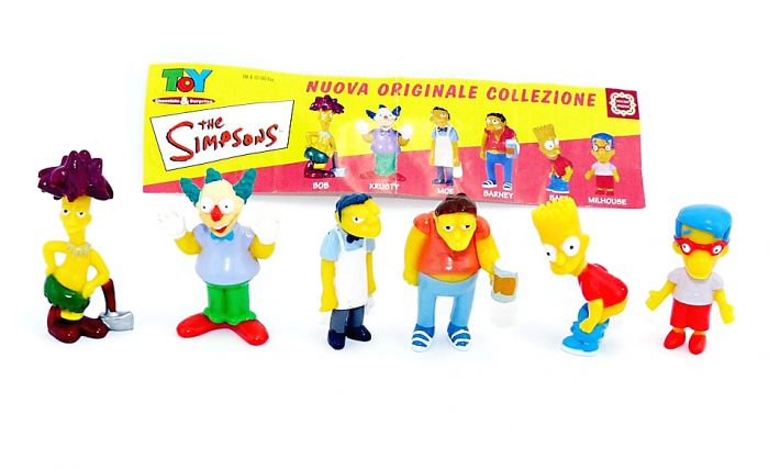 The Simpsons. Komplettsatz Simpsonsfiguren mit Beipackzettel von der Firma Dolcerie Veneziane