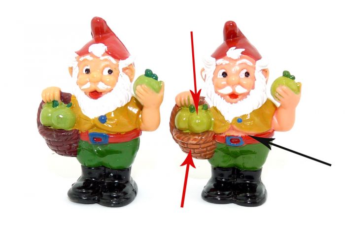 Ferdi Fallobst mit helllbrauen Korb, Bauch nicht bemalt und die Äpfel sind olivgrün bemalt (Variante)