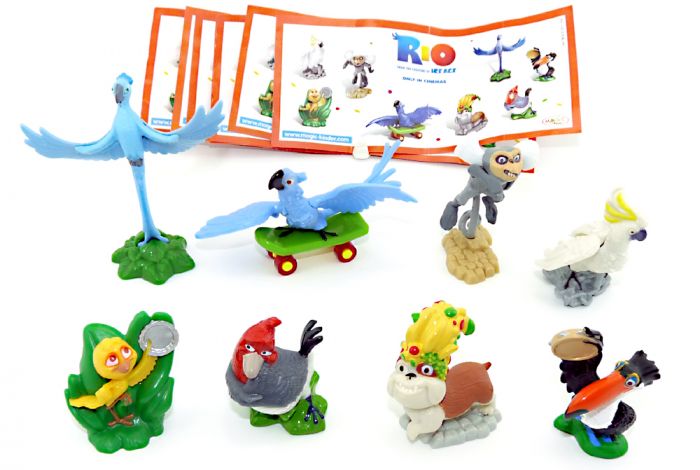 Komplettsatz RIO Figuren mit 8 Beipackzetteln zum Kinofilm aus dem Ü-Ei