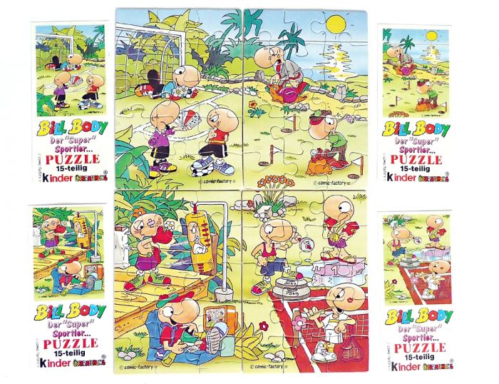 Alle 4 Puzzleecken von Bill Body mit den vier Beipackzetteln (Superpuzzle)