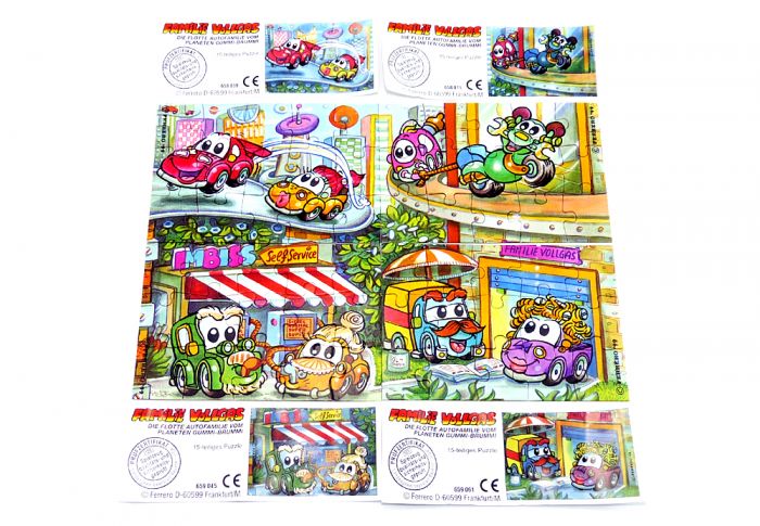 Familie Vollgas, alle 4 Puzzle - Ecken der Serie und vier Beipackzettel (Superpuzzle)