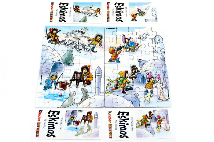 Eskimos, alle 4 Puzzle mit allen Beipackzetteln (60 Teile Superpuzzle)