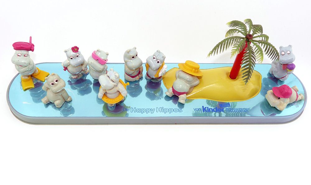Wertvolle ü Ei Figuren Happy Hippo Happy Hippos Diorama von 1988 mit Palme in rot - Ü-Ei online Shop auf