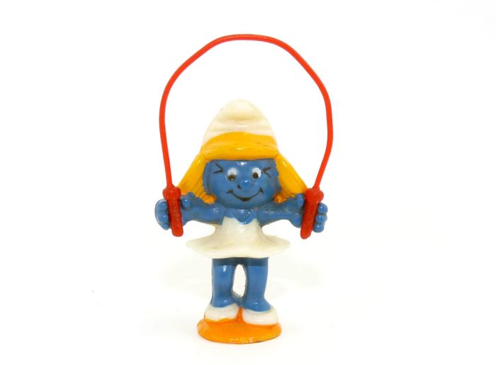 Schlumpfine mit Springseil aus der Serie Die Olympiade der Schlümpfe mit Garantieschein