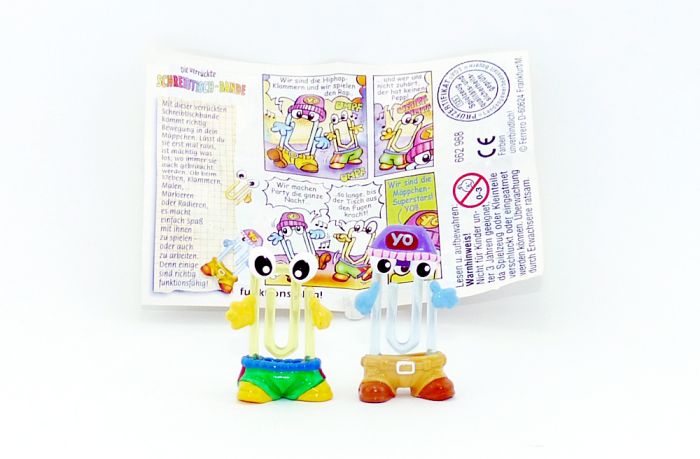 Hopclip und Hipclip mit lila Mütze mit Beipackzettel (Die Schreibtischbande)