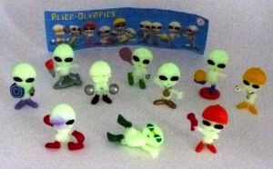 Figurenset der Alien Olympics + Beipackzettel, 10 Alienenfiguren