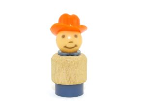 Vater in blau mit oragen Hut und blauen Körper (Holz Figuren) 