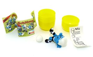 Fallrückzieher Schlumpf noch original Kapsel, Beipackzettel, Ball und Bauanleitung