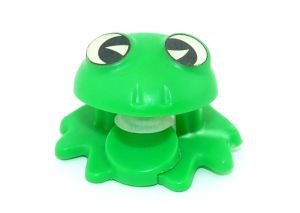 Grüner Frosch Quakhopper mit zwei Augenaufklebern. Ü-Ei Spielzeug von 1985