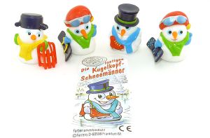 Satz Die lustigen Kugelkopf Schneemänner mit einem Beipackzettel