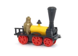 Historische Dampflokomotive mit roten Rädern von 1980. 