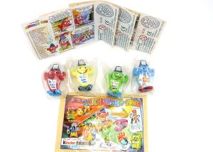 Alle vier Mr. Marker Figuren in Originalverpackung mit Beipackzetteln [Rot, blau, gelb und grün]