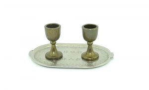 Silbertablett mit zwei Messing Gläser (Metallfiguren)