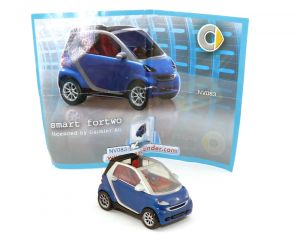 Smart in blau von 2008 mit Beipackzettel als Automodell Maßstab 1:87