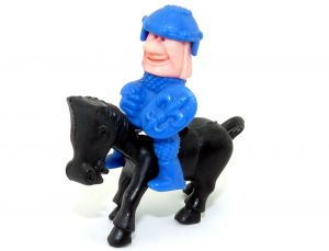 Ritter Kunibert auf Pferd 1986 in blau und mit rundem Schild
