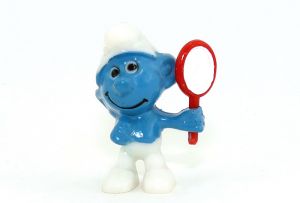 Eitelkeitsschlumpf mit bemalter Spiegelfläche und dünnem Griff