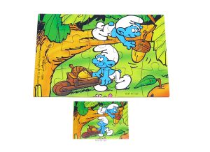 Puzzleecke oben links von den EU Schlümpfen -  Steckfiguren mit Beipackzettel (15 Teile Puzzle)