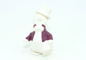 Prototyp von Zacharias Zaster mit dunkler Jacke und Zylinder aus weißen Grundmaterial (Testfigur)