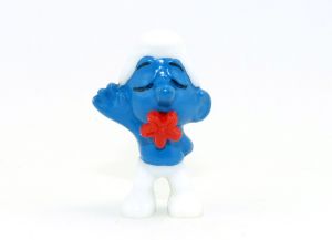 Schlieriger Träumer Schlumpf mit original Blüte in einem klasse Zustand (Ü-Ei Rarität)