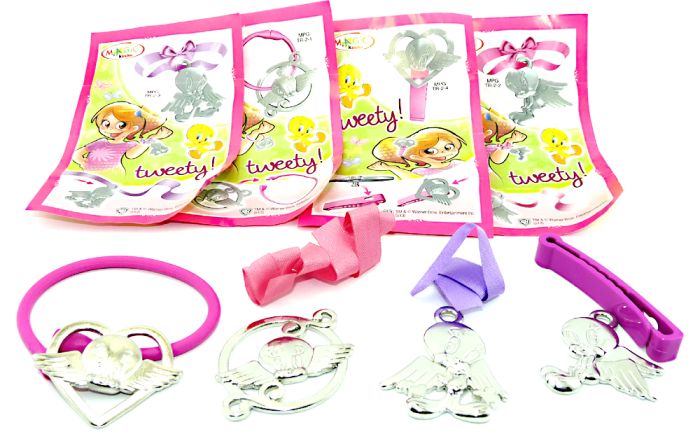 Tweety Mini Gran Sorpresa Satz von 2013. Schöne Chrom Metall Anhänger mit allen Beipackzetteln