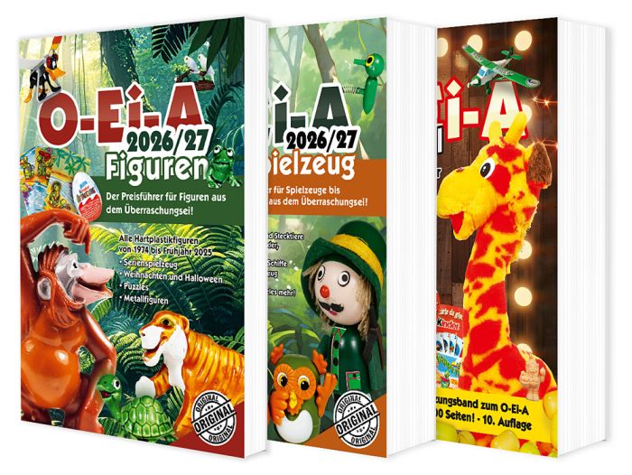 O-Ei-A 3er Bundle 2026/27 - O-Ei-A Figuren, Spielzeug + Spezial. Das Ü-Ei Preisführer Set  (Dreier Bundle)