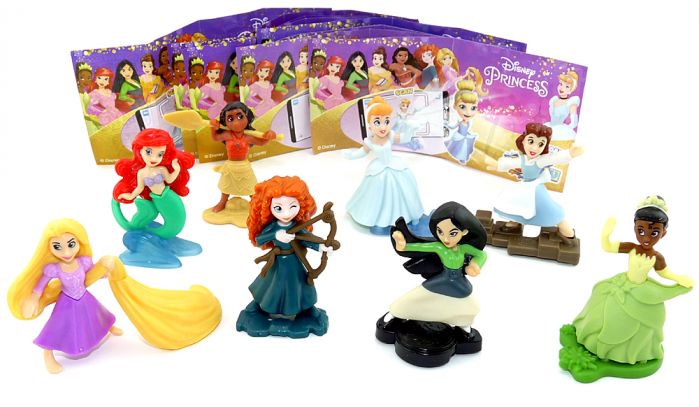 Satz Disney Princess 2022. Alle 8 Prinzessin Figuren der Serie und die Beipackzettel dazu