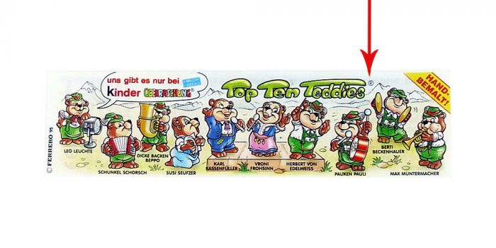 Top Ten Teddies Beipackzettel mit "®" Zeichen oben rechts