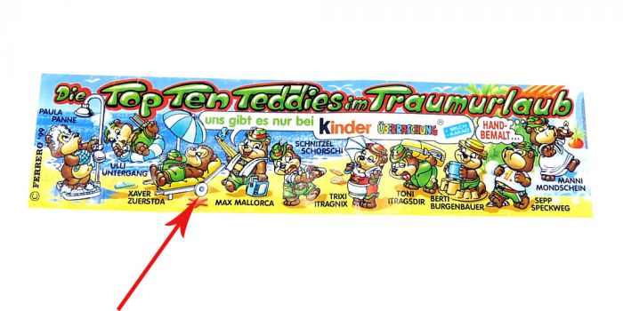 Die Top Ten Teddies im Traumurlaub Beipackzettel wo das Rad blau beamlt ist (siehe Pfeil).